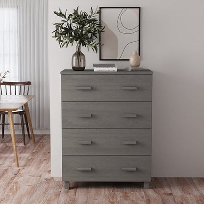 Ronen Pine Wood Chest Of 4 Drawers In Light Grey