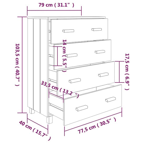 Ronen Pine Wood Chest Of 4 Drawers In White