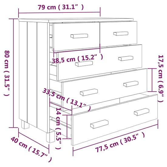 Ronen Pine Wood Chest Of 5 Drawers In Dark Grey