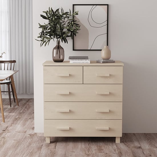 Ronen Pine Wood Chest Of 5 Drawers In Honey Brown