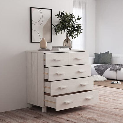 Ronen Pine Wood Chest Of 5 Drawers In White