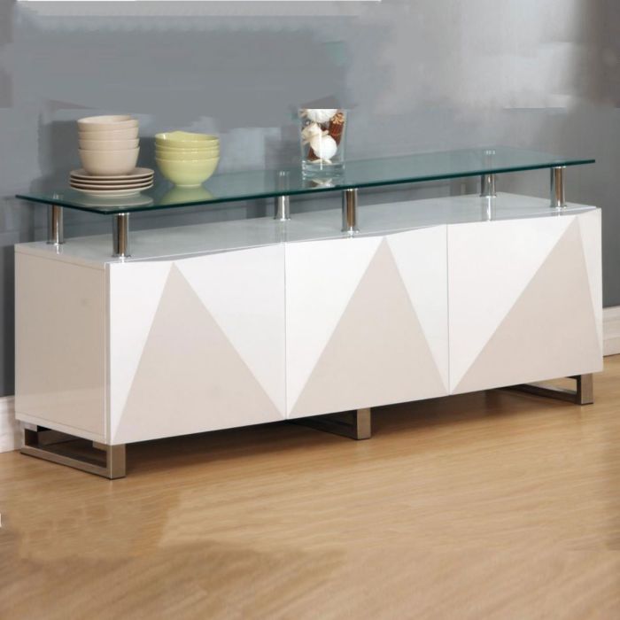 Centralia High Gloss Sideboard with 3 Doors - White - Nestium