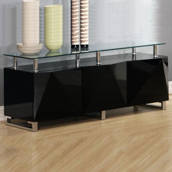 Centralia High Gloss Sideboard with 3 Doors - Black - Nestium