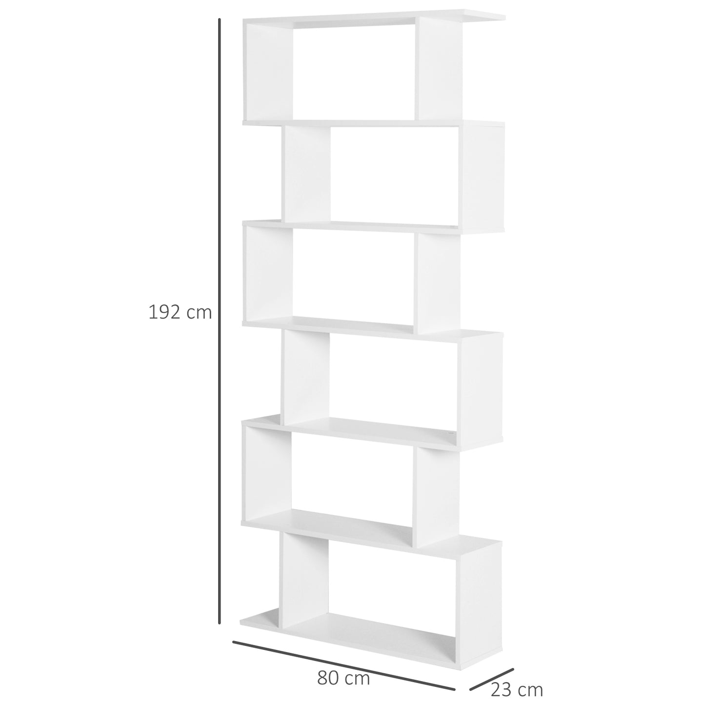 HOMCOM ooden Wood S Shape Storage Display 6 Shelves Room Divider Unit Chest Bookshelf Bookcase Cupboard Cabinet Home Office Furniture (White)