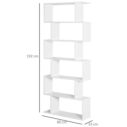 HOMCOM ooden Wood S Shape Storage Display 6 Shelves Room Divider Unit Chest Bookshelf Bookcase Cupboard Cabinet Home Office Furniture (White)