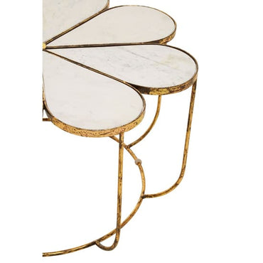 FURCO Botanical Glam White Marble Coffee Table with Gold Frame and Petal Design