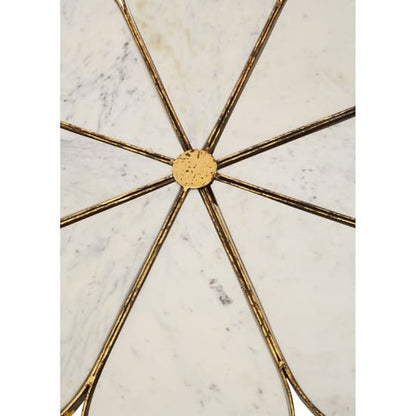 FURCO Botanical Glam White Marble Coffee Table with Gold Frame and Petal Design