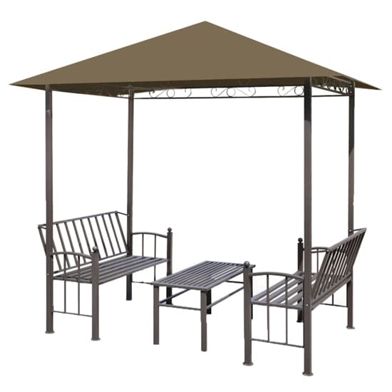 Ruby Garden Pavilion With 1 Table And 2 Benches In Taupe