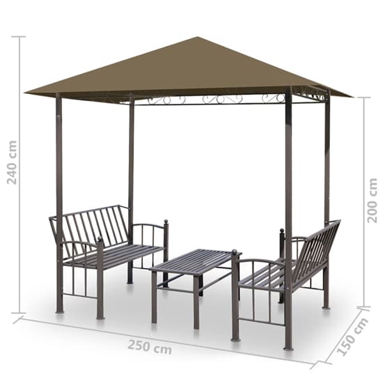 Ruby Garden Pavilion With 1 Table And 2 Benches In Taupe