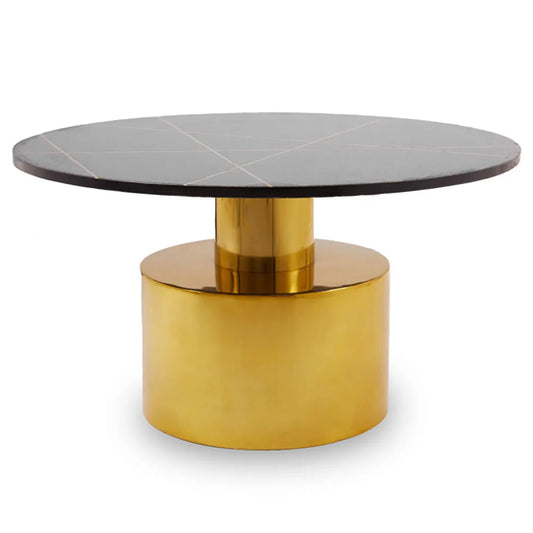 FURCO Modern Black Marble Coffee Table with Gold Metal Base