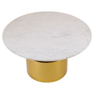 FURCO Modern White Marble Coffee Table with Gold Base