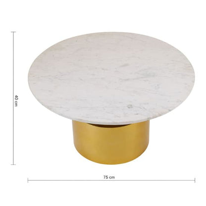 FURCO Modern White Marble Coffee Table with Gold Base