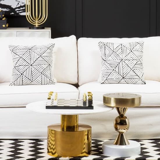 FURCO Modern White Marble Coffee Table with Gold Base