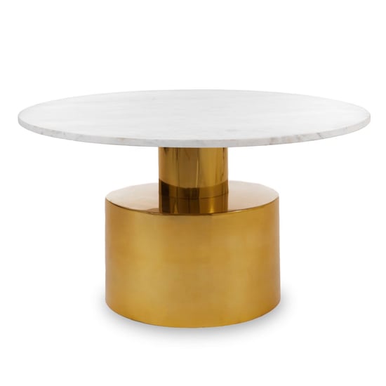 FURCO Modern White Marble Coffee Table with Gold Base