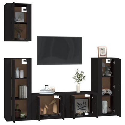 Modern Wall-Mounted Black Wooden TV Unit with Storage Solutions