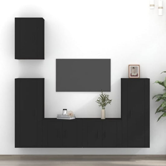 Modern Wall-Mounted Black Wooden TV Unit with Storage Solutions