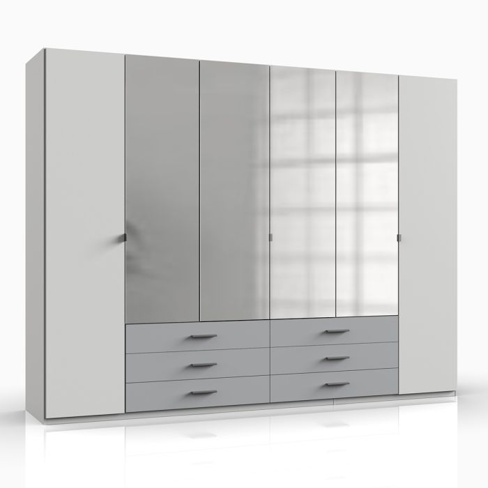 Bonn 6 Door 6 Drawer Mirrored Wardrobe in White & Grey | Sleek Storage Solution | Furco