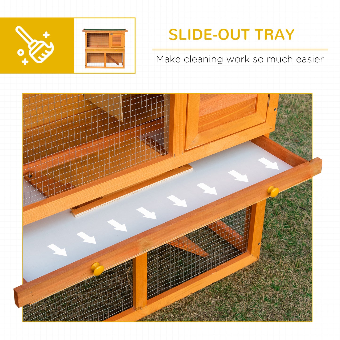 PawHut Rabbit Hutch Outdoor Guinea Pig Hutch Wooden Pet Cage Run 2-Tier with Opening Top, 90 x 45 x 80cm