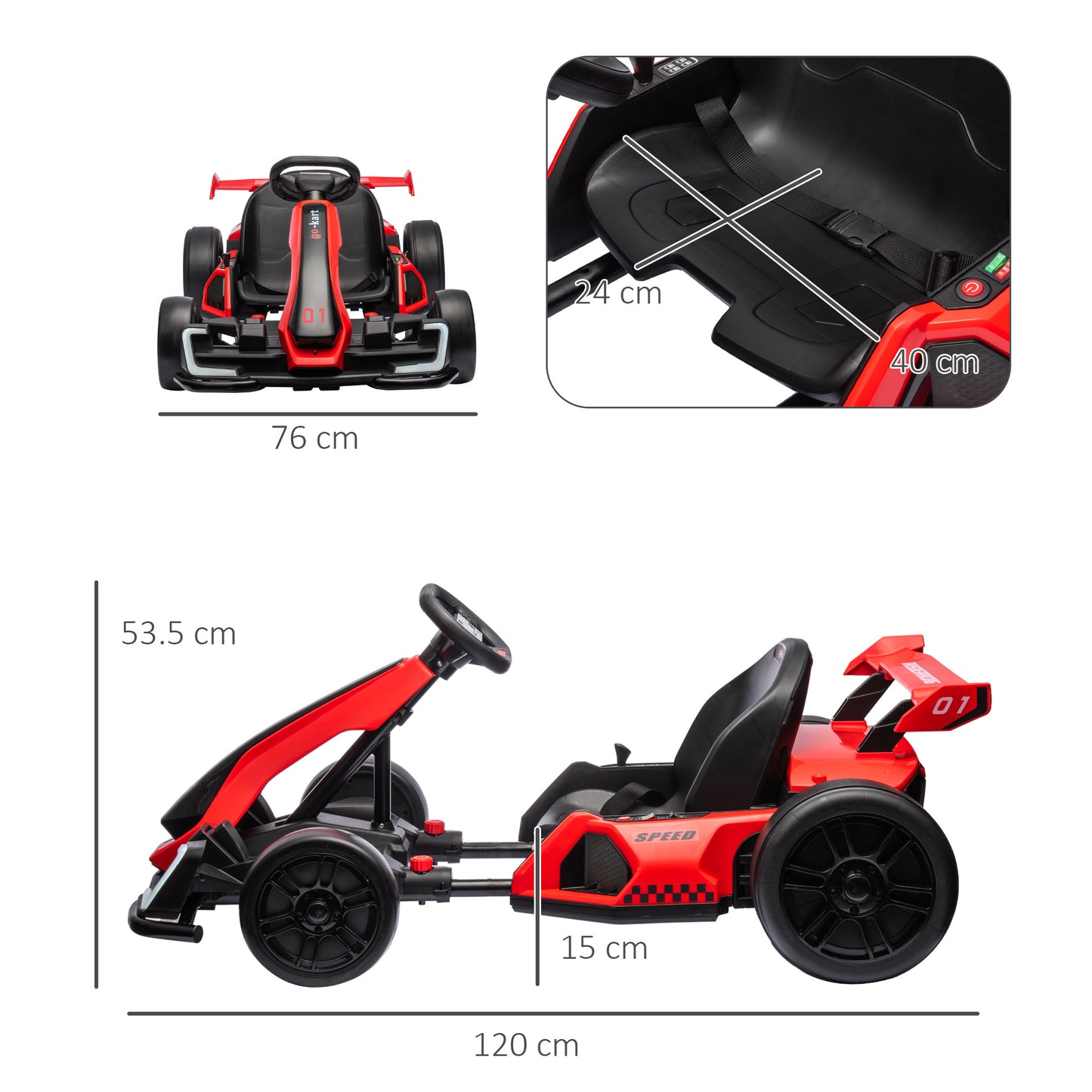 HOMCOM 4V Electric Go Kart for Kids with Adjustable Seat for 6-12 Years, Red