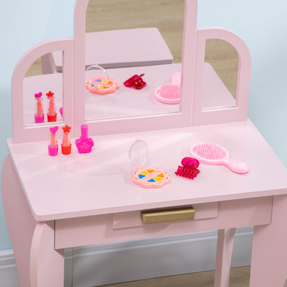 HOMCOM ids Dressing Table Set, with Mirror and Drawer - Pink