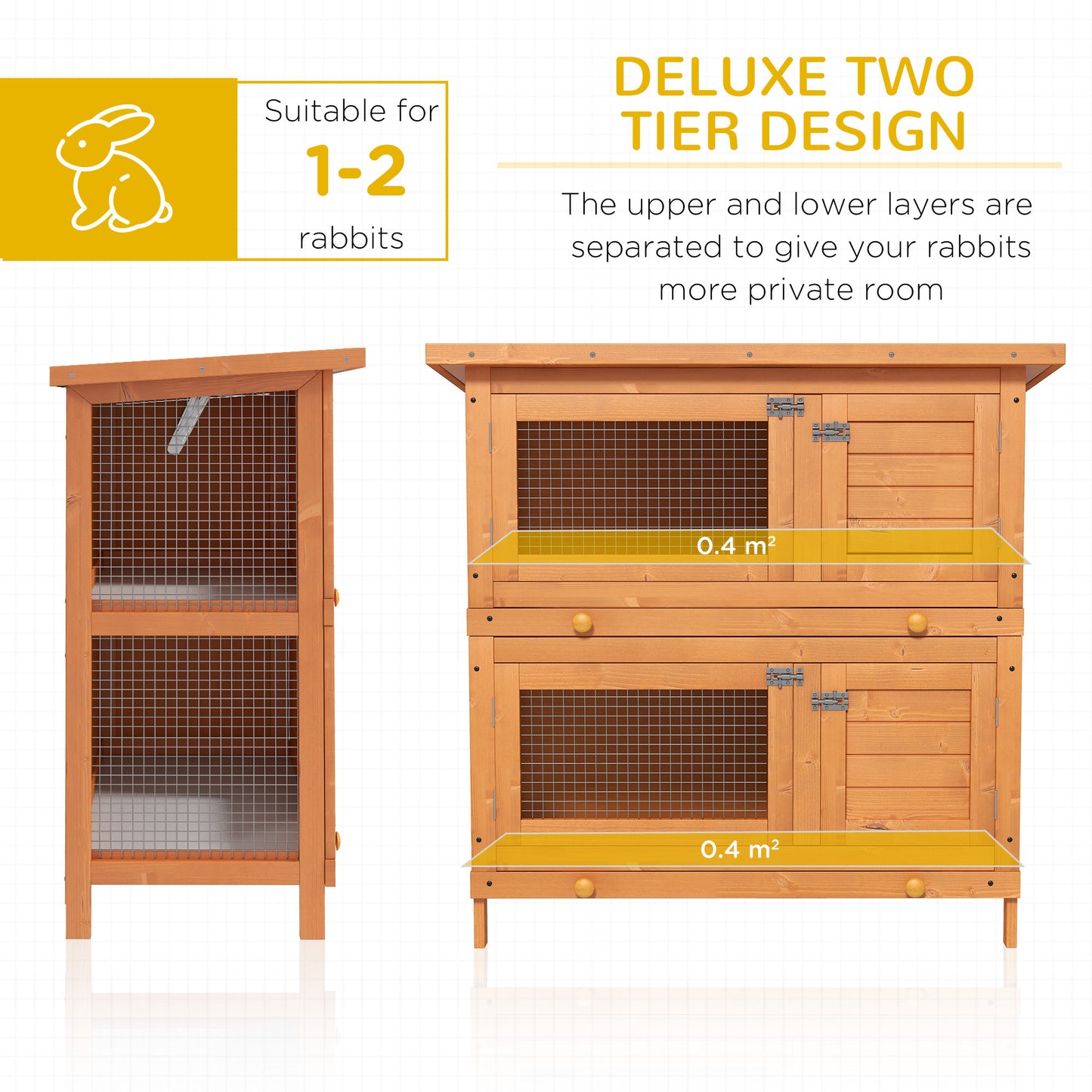 PawHut Rabbit Hutch Outdoor Guinea Pig Hutch Wooden Duck House Pet Cage with Opening Roof, 90 x 45 x 90cm