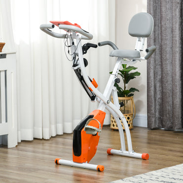 HOMCOM -in-1 Folding Exercise Bike with 8-Level Magnetic Resistance, Arm Resistance Band, Pulse Sensor, Orange