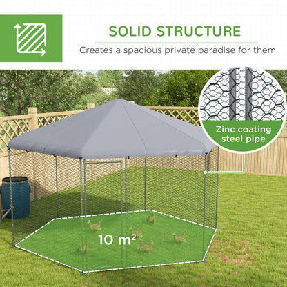 PawHut Chicken Coop for 10-15 Chickens, Hens, Rabbits, Ducks, Outdoor Garden Chicken Run, 4 x 3.5 x 2.6m