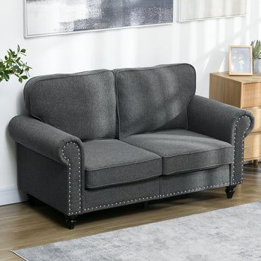 HOMCOM 2 Seater Mid-Century Sofa, with Pocket Springs - Charcoal Grey Fabric