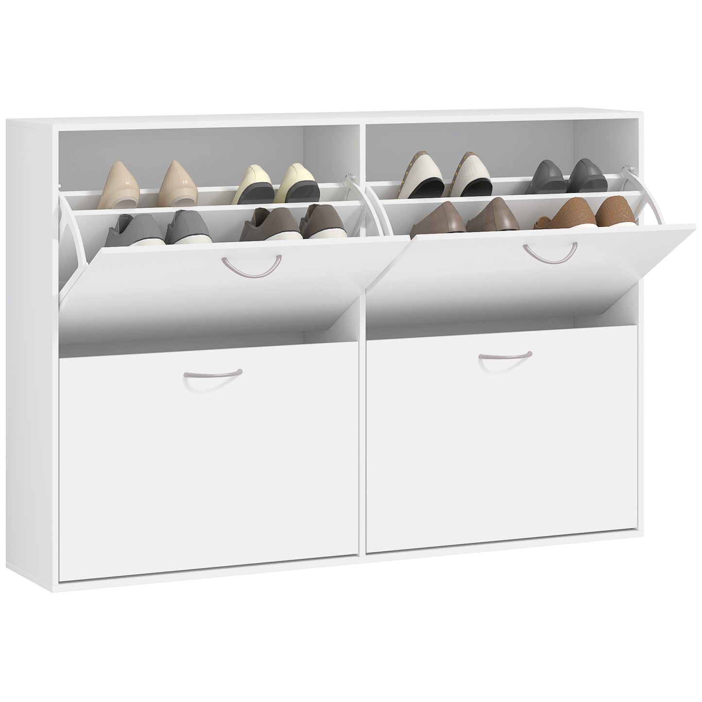 HOMCOM ooden Modern Design 4 Drawer Shoes Cabinet Pull Down Shelf Storage Organiser - White