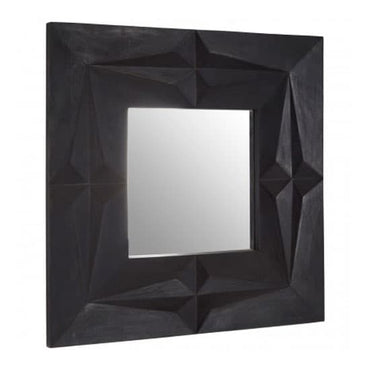 FURCO Sabara Black Framed Square Wall Mirror - Bohemian Style with 3D Effect, Sustainable Mango Wood, 122cm