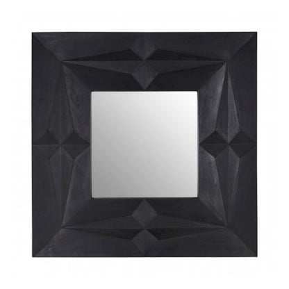 FURCO Sabara Black Framed Square Wall Mirror - Bohemian Style with 3D Effect, Sustainable Mango Wood, 122cm