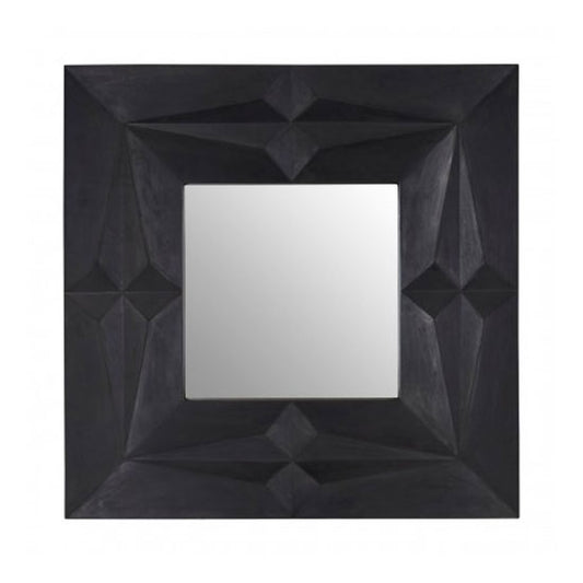 FURCO Sabara Black Framed Square Wall Mirror - Bohemian Style with 3D Effect, Sustainable Mango Wood, 122cm