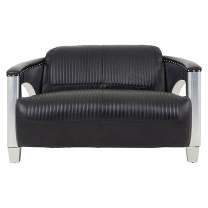 Sadalmelik Upholstered Leather 2 Seater Sofa In Black