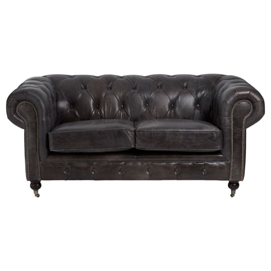 Sadalmelik Upholstered Leather 2 Seater Sofa In Dark Grey