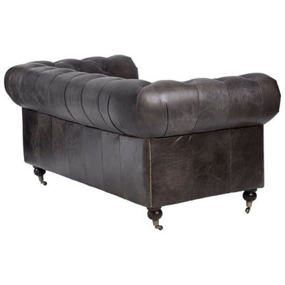 Sadalmelik Upholstered Leather 2 Seater Sofa In Dark Grey