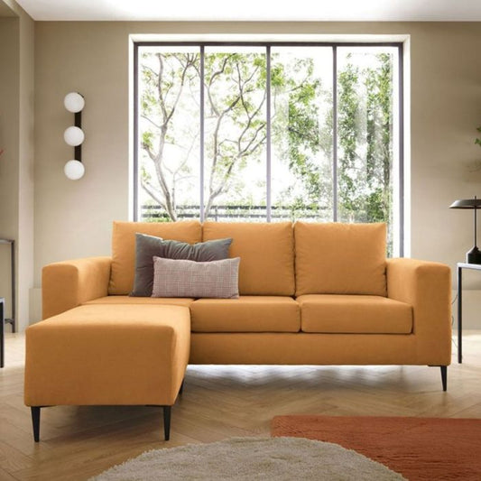 FURCO Rocky Reversible Sofa with Detachable Footstool - Saffron Orange Fabric, Modern Design, Comfortable Seating