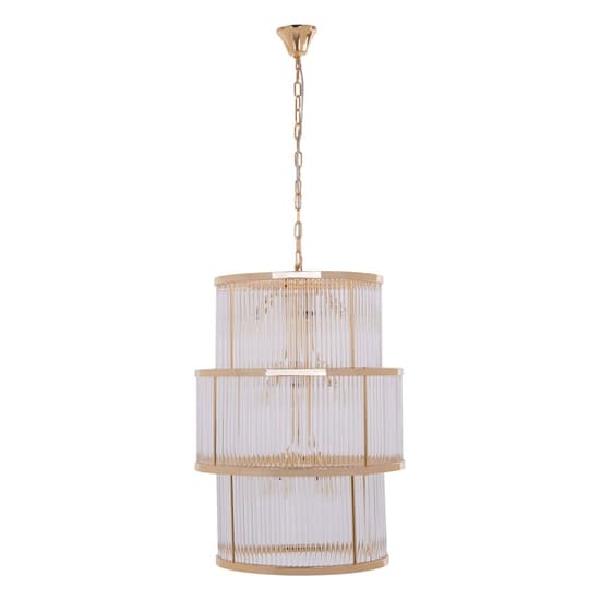 FURCO Salas 3-Tier Ribbed Glass Chandelier in Gold for Living Room and Dining Area