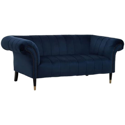 Salta Velvet 2 Seater Sofa In Midnight Blue With Pointed Legs