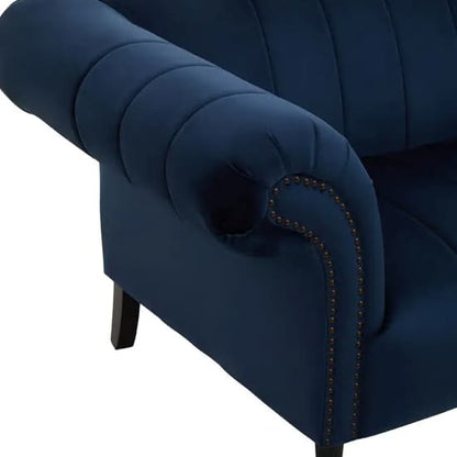 Salta Velvet 2 Seater Sofa In Midnight Blue With Pointed Legs