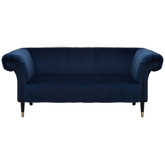 Salta Velvet 2 Seater Sofa In Midnight Blue With Pointed Legs