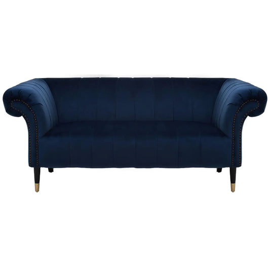 Salta Velvet 2 Seater Sofa In Midnight Blue With Pointed Legs