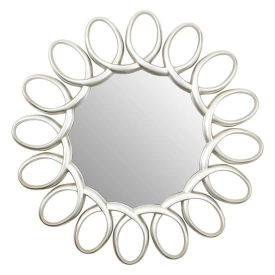 Floral Round Wall Mirror with Silver Pewter Frame – 121cm Glass Accent for Bedroom and Living Room