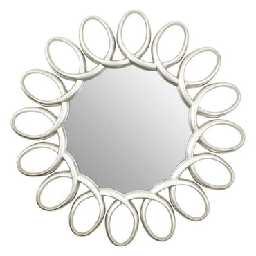 Floral Round Wall Mirror with Silver Pewter Frame – 121cm Glass Accent for Bedroom and Living Room