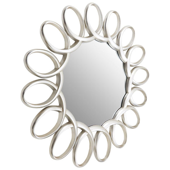 Floral Round Wall Mirror with Silver Pewter Frame – 121cm Glass Accent for Bedroom and Living Room