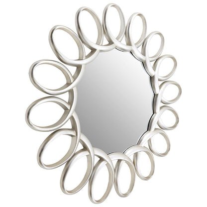 Floral Round Wall Mirror with Silver Pewter Frame – 121cm Glass Accent for Bedroom and Living Room