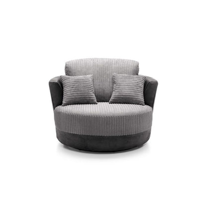 FURCO Nathaniel Swivel Tub Chair - Modern Black and Grey Chenille Upholstery