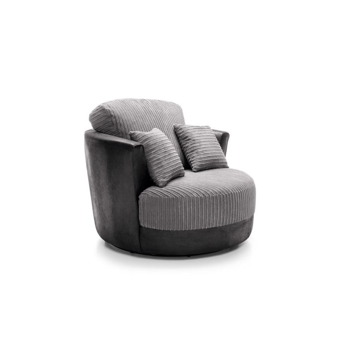 FURCO Nathaniel Swivel Tub Chair - Modern Black and Grey Chenille Upholstery