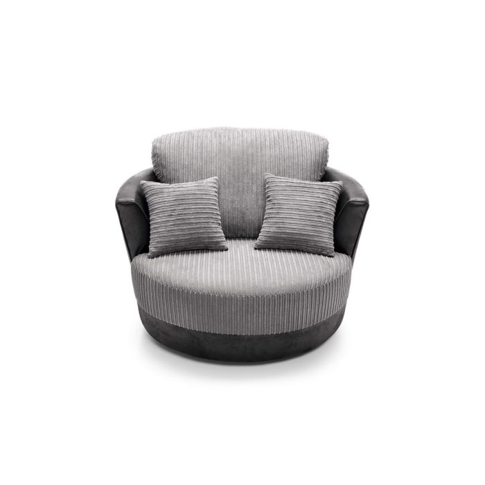 FURCO Nathaniel Swivel Tub Chair - Modern Black and Grey Chenille Upholstery