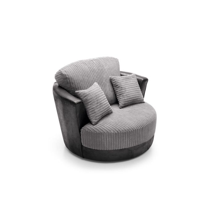 FURCO Nathaniel Swivel Tub Chair - Modern Black and Grey Chenille Upholstery