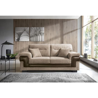 FURCO Nathaniel Brown Fabric 3-Seater Sofa with Solid Wood Frame and Extra Comfort Cushions